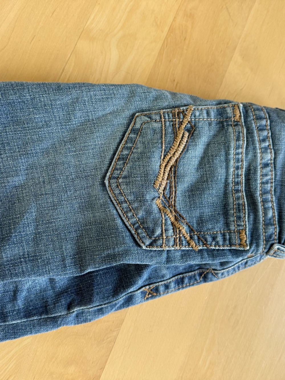 Ariat Blue Denim Slim Straight Jeans with Tan Stitching